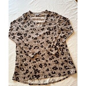 White Birch Leopard Print Cutout V Neck Long Sleeve Women's Top M